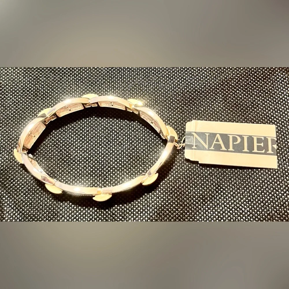 NWT Napier Two Tone Gold Silver Stretch Panel Link Bracelet Vintage Retro 80s